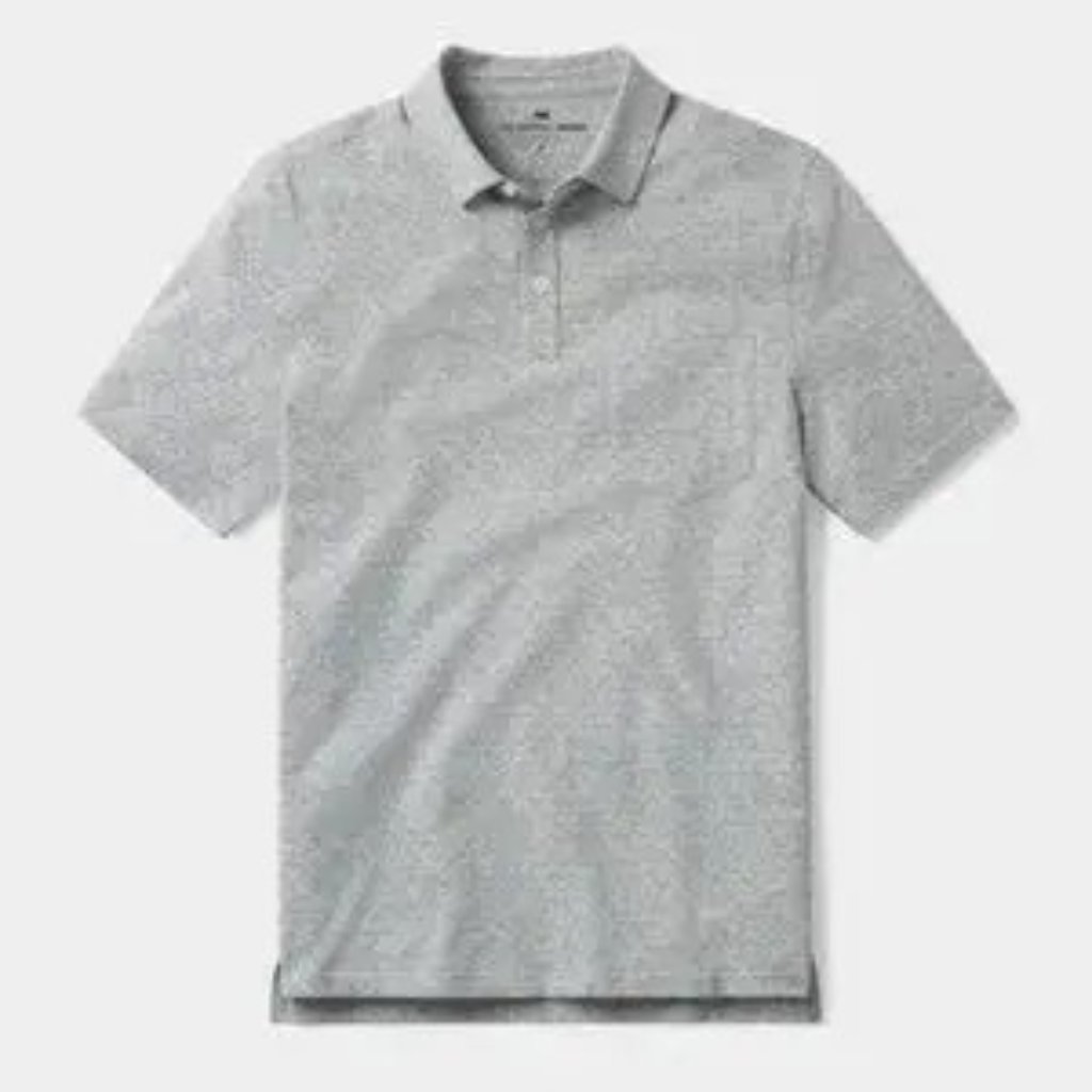 Nwt The Normal Brand M's Active Puremeso Print Ss Polo- Greystone